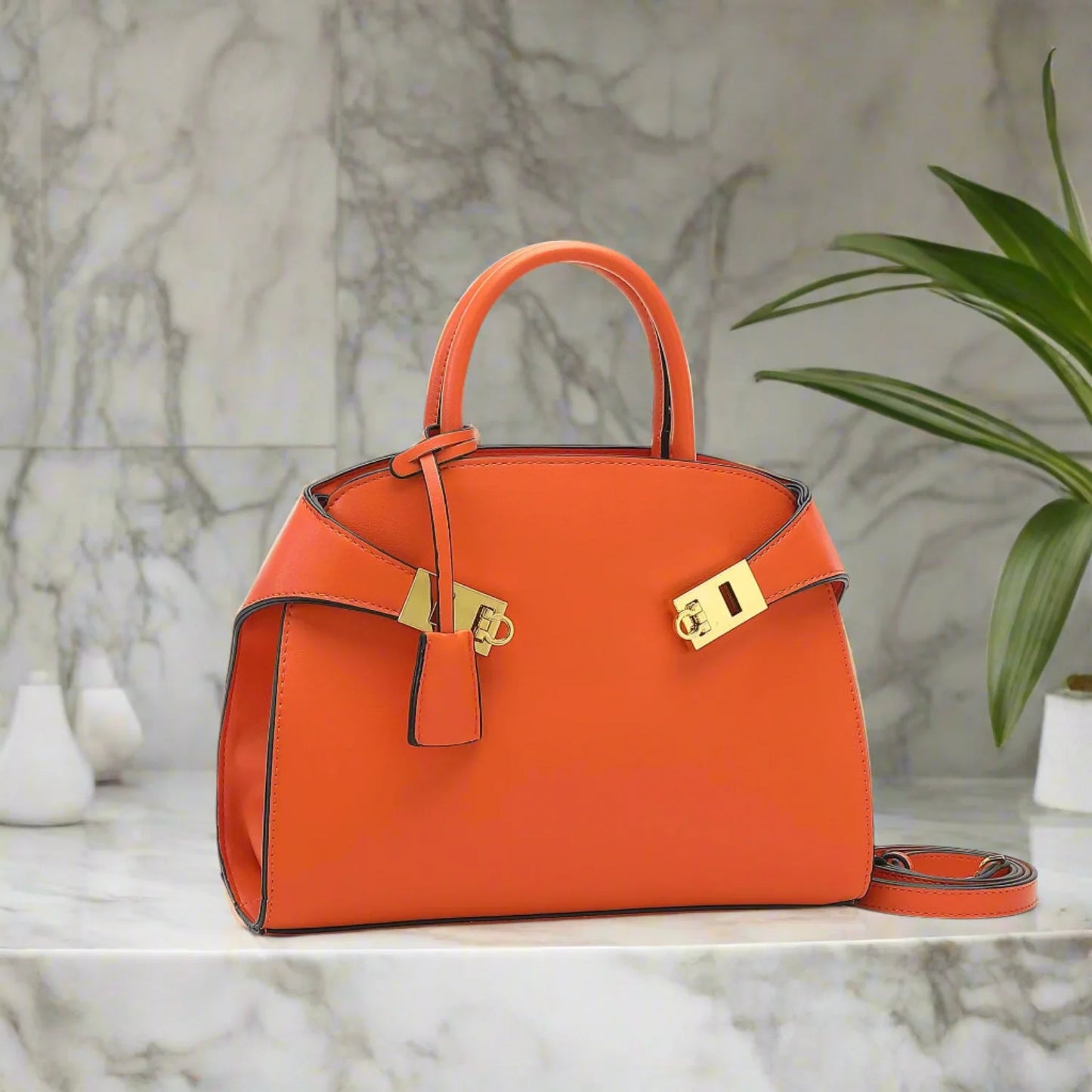 Ari modern classic shell bag – soft structured style double lock charm