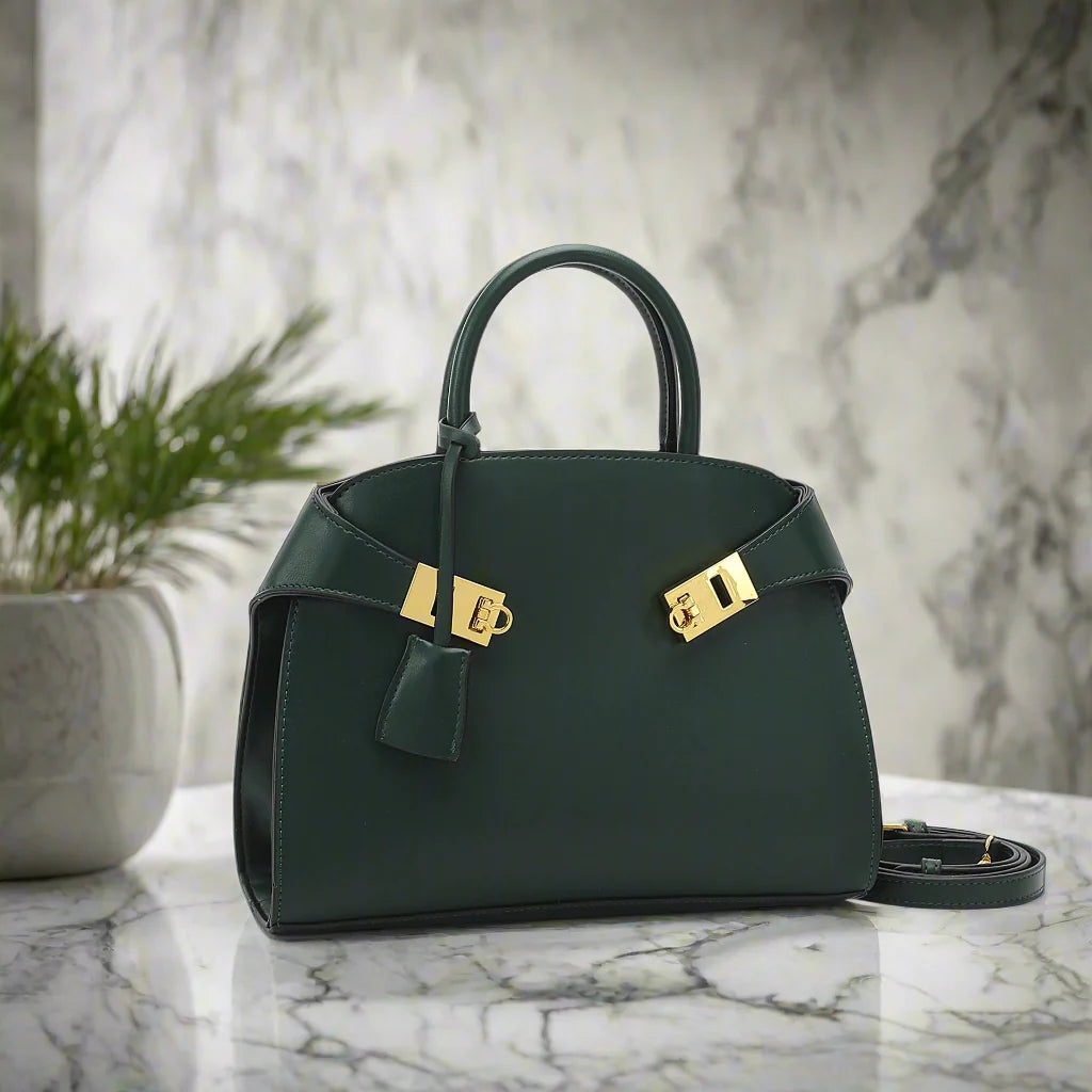 Ari modern classic shell bag – soft structured style double lock charm