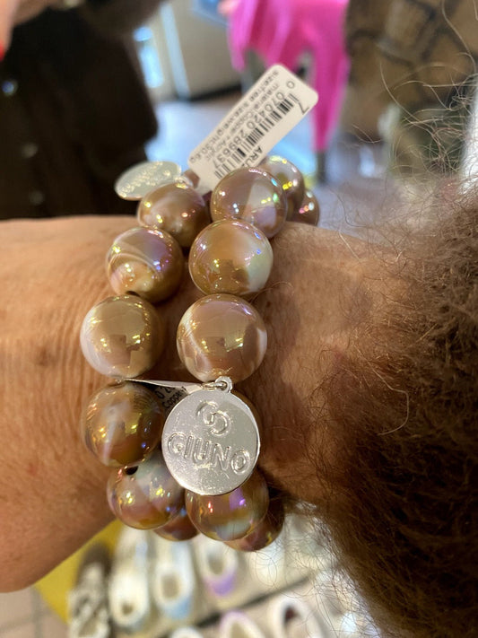 Armband elastisch mit Perlen aus Acryl und Kupfer im Perlmutt Design Braun ARU289-63