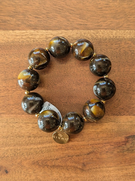 Armband elastisch Acryl Kupfer Groß/Dick XL Perlmutt Coffee Braun Gold - GIUNO ARU110-60