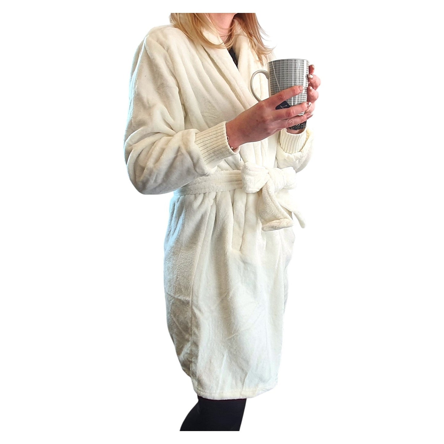 Premium Damen Bademantel Eden » Damenbademantel » dichtes Korallenfleece 350 g/m² » Saunamantel mit Taschen und Ärmelbündchen » Frauen Morgenmantel 96 cm lang » cremeweiß