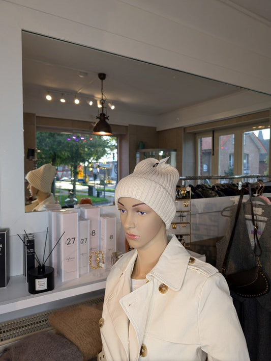 Beanie Mütze ungefüttert mit Umschlag 50% Nylon 30% Viskose 20% Angora - Créme