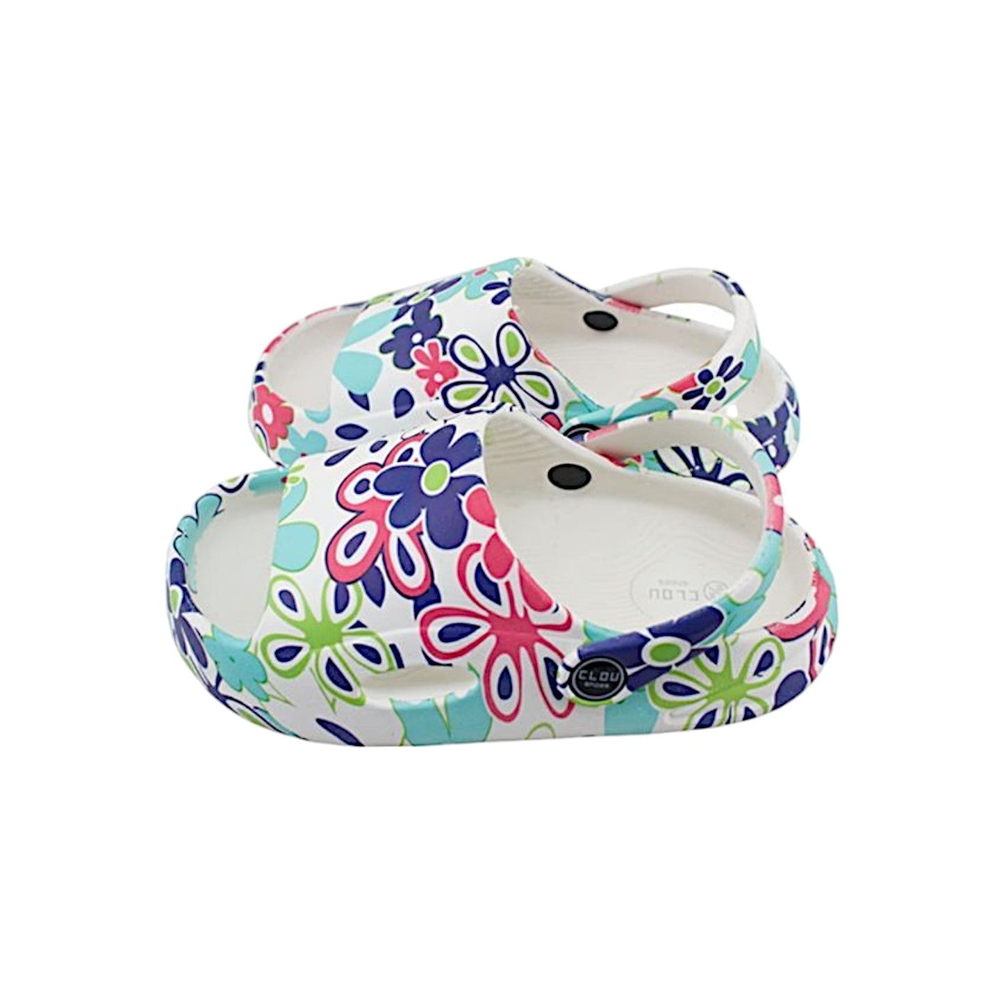 Kinder Badelatschen mit Blumenmuster » günstige Kinderschuhe "Clou Shoes" » Badeschlappen, Schuhe & Slipper » offene Sandalen mit Riemen und Cut-Outs