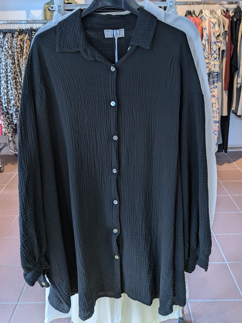 Bluse Mousselin Oversized Langarm Schwarz One Size 00157