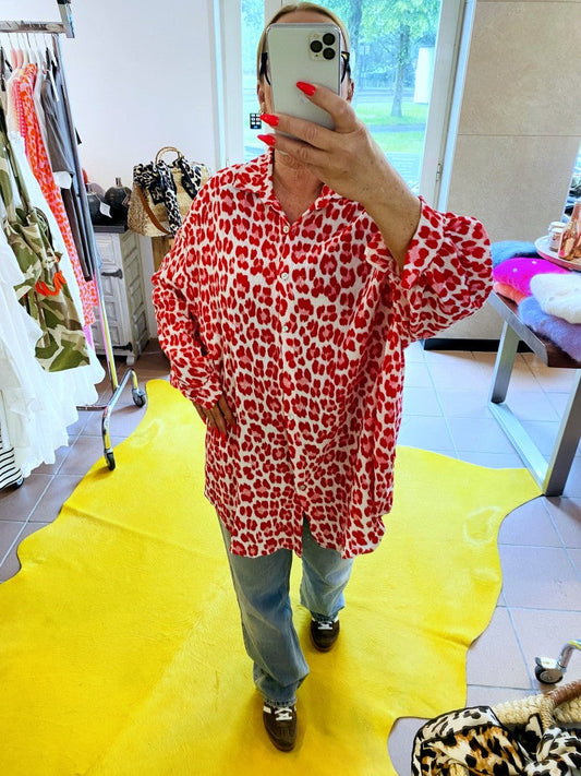 Bluse Mousselin Leo Créme Rot Oversized, One Size 01630
