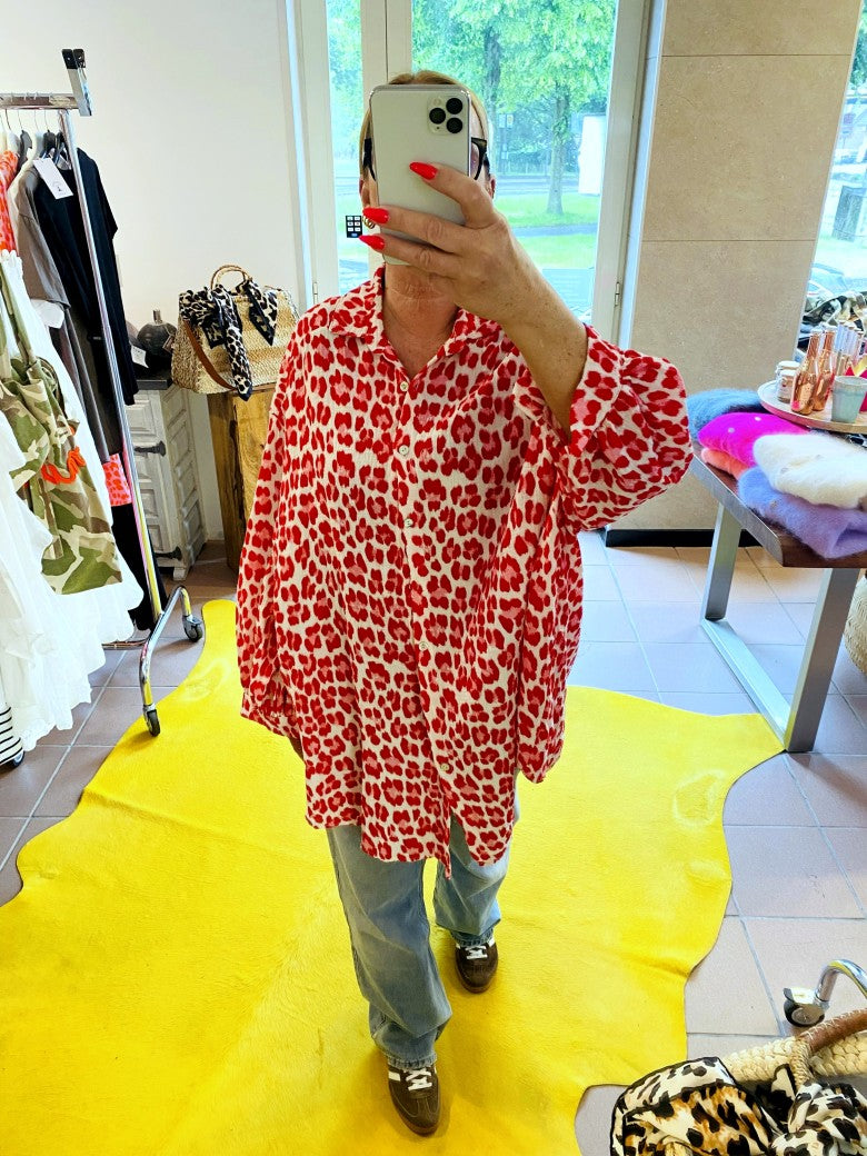 Bluse Mousselin Leo Créme Rot Oversized, One Size 01630