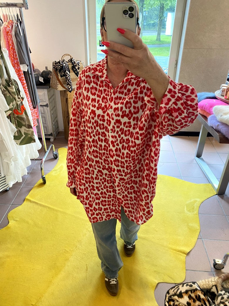 Bluse Mousselin Leo Créme Rot Oversized, One Size 01630