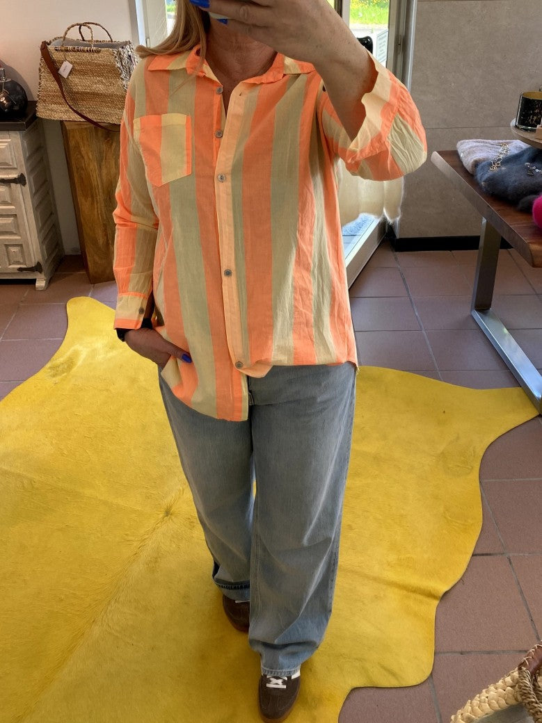 Bluse gestreift in Gelb und Orange aus Baumwolle, One Size - von BELIEVE