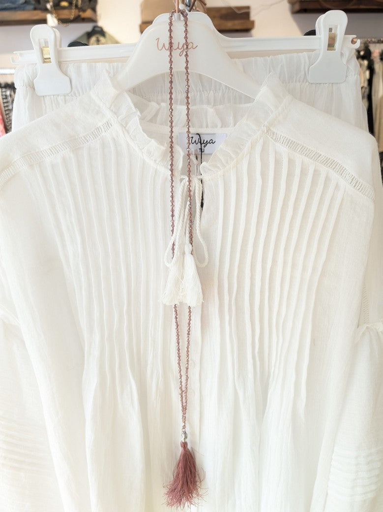 Kette Boho Edelstahl mit Kristallsteinen Buddha Kopf 90cm lang in Rosa/Gold mit Quast SSt Bijoux 8112593