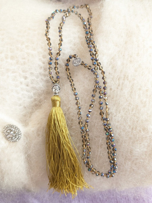 Kette Boho Edelstahl mit Kristallsteinen Buddha Kopf 90cm lang in Gold/Türkis mit Quast SSt Bijoux 8112591