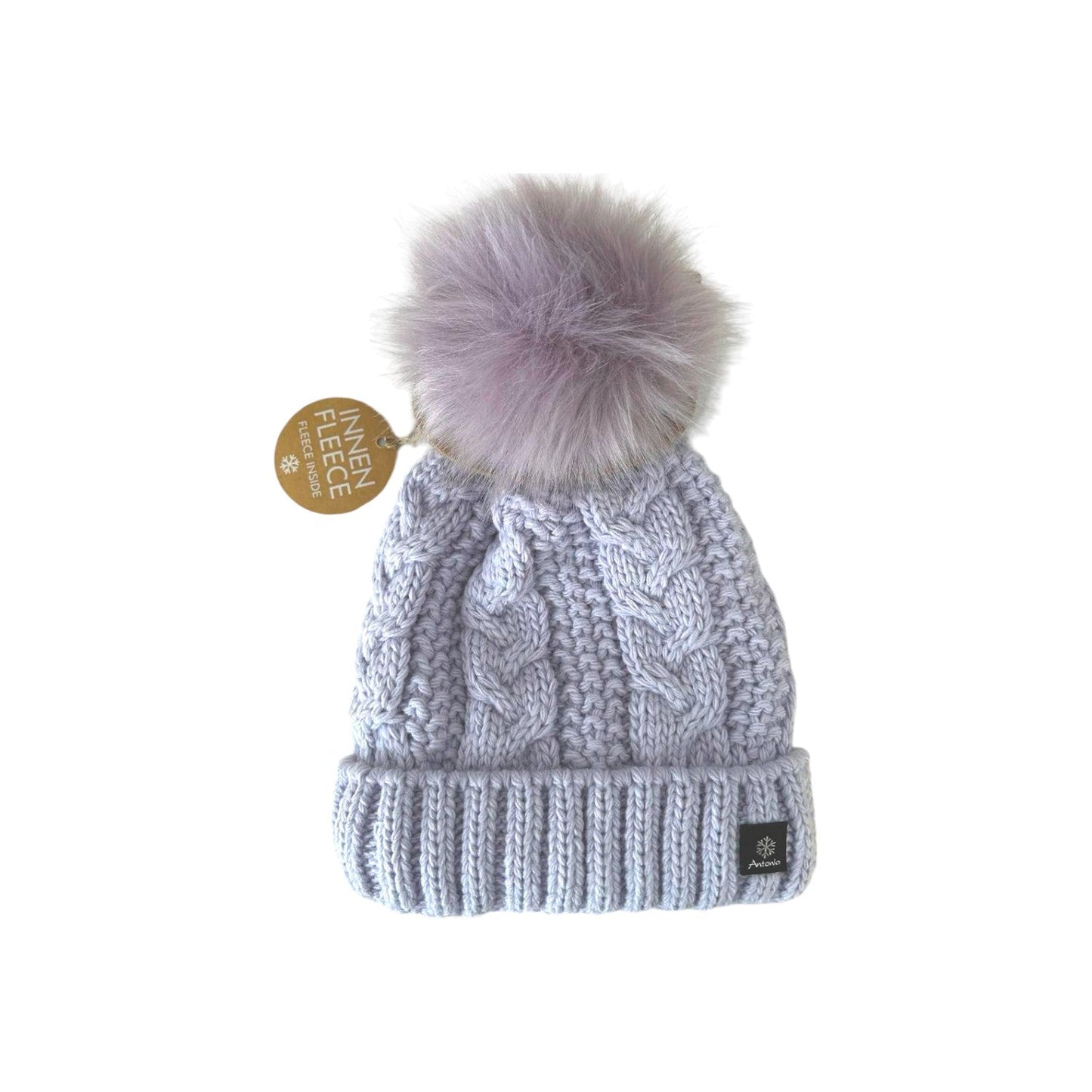 Strickmütze für Damen » gefütterte Wintermütze mit Fleece » Bommelmütze » Damenmütze mit Zopfmuster