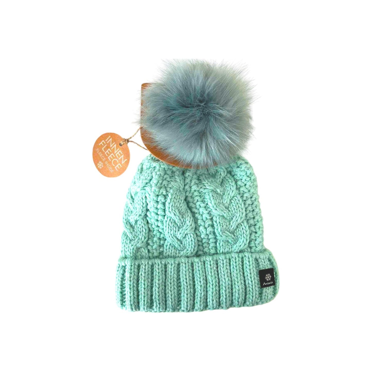 Strickmütze für Damen » gefütterte Wintermütze mit Fleece » Bommelmütze » Damenmütze mit Zopfmuster