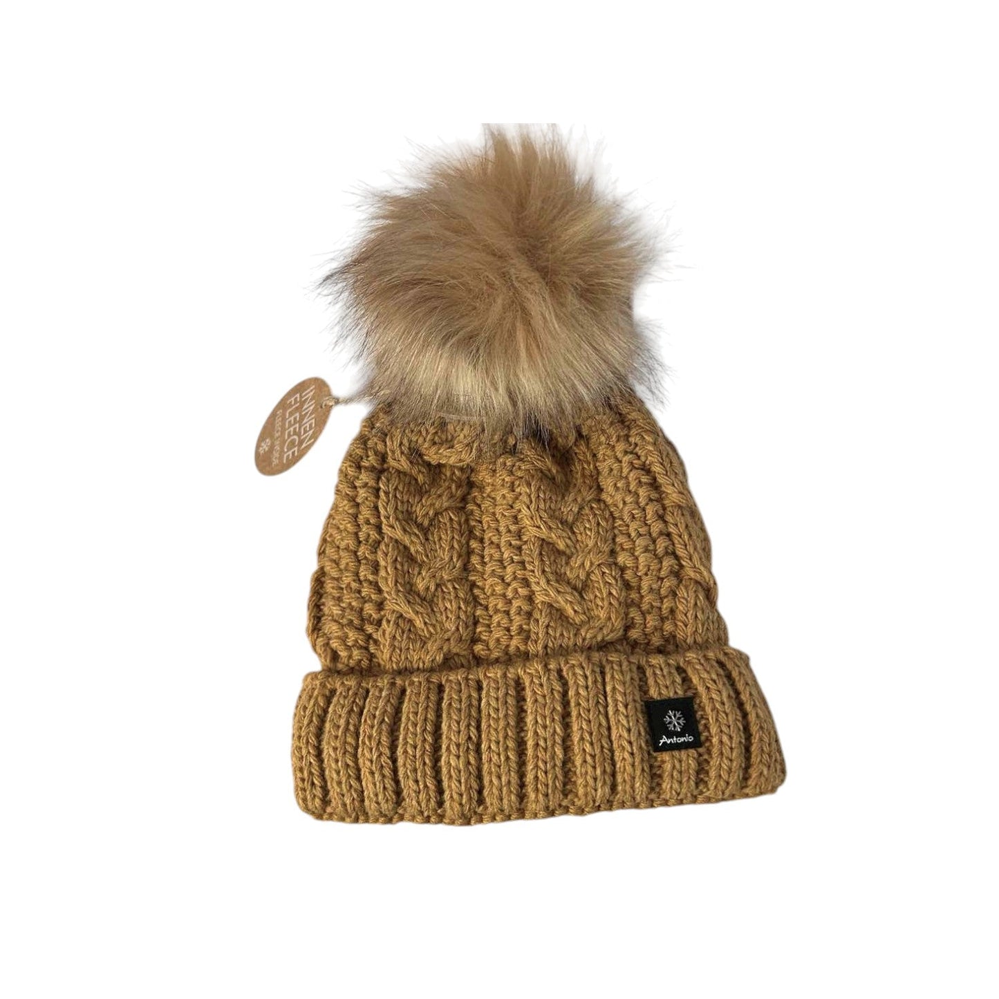 Strickmütze für Damen » gefütterte Wintermütze mit Fleece » Bommelmütze » Damenmütze mit Zopfmuster