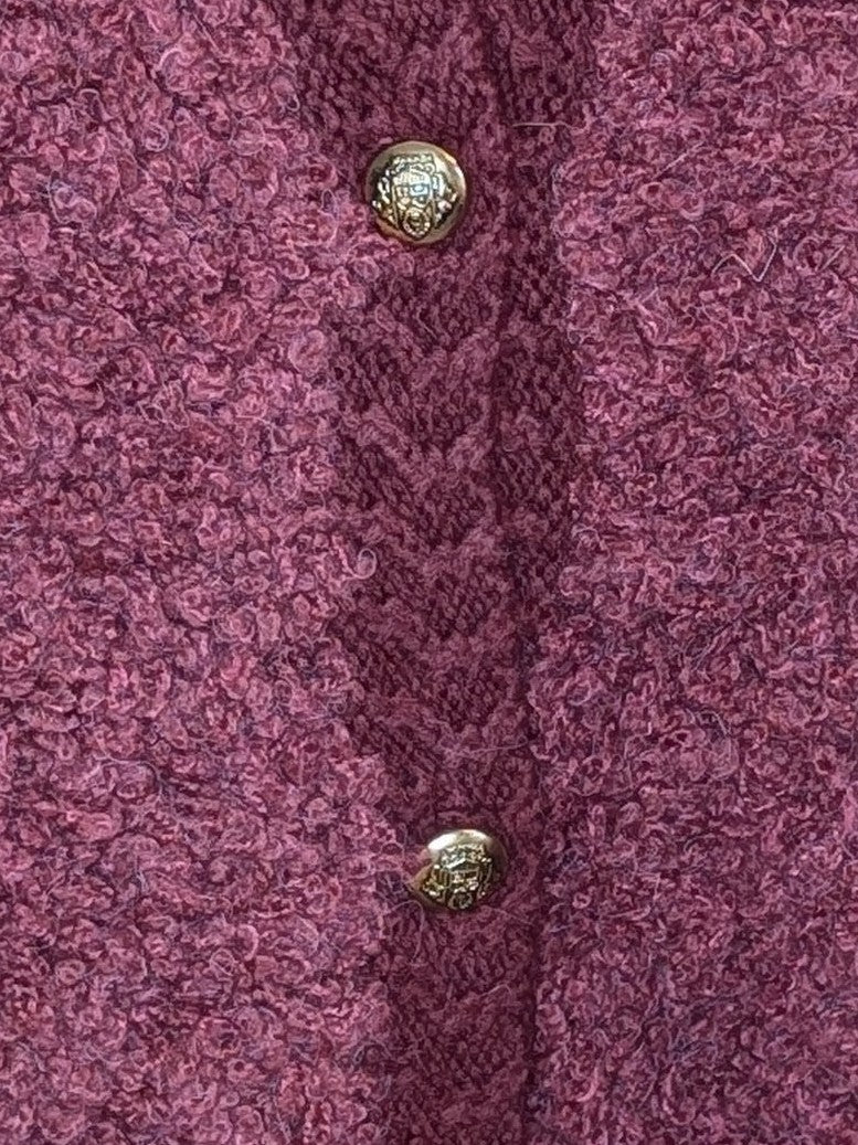 Cardigan Strickjacke Bouclé Bordeaux Rot Goldknöpfe Nylon Alpaka Wolle, One Size - von CHOICE C100