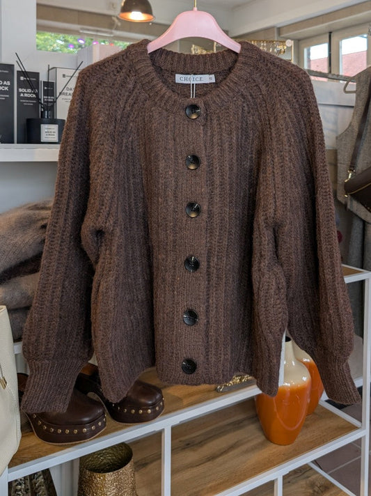 Cardigan Strickjacke Coffee Braun schwarze Knöpfe Viskose Nylon Wolle, One Size - von CHOICE CC051