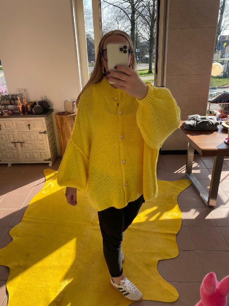Cardigan Strickjacke Gelb mit Knöpfen One Size - von BELIEVE