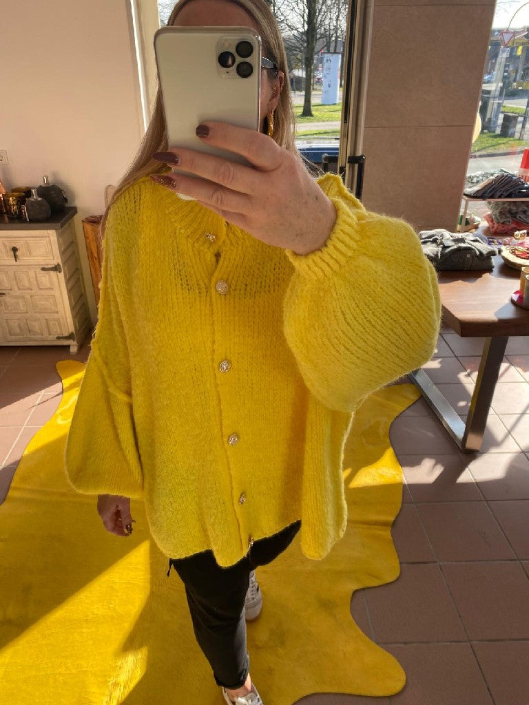 Cardigan Strickjacke Gelb mit Knöpfen One Size - von BELIEVE