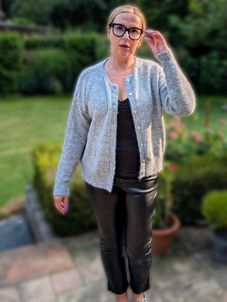 Cardigan Strickjacke Hellgrau mit Knöpfen One Size - EFFENY SC233100