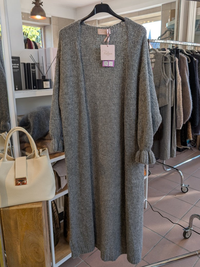 Cardigan Strickjacke Lang Offen Grau One Size - von BELIEVE 1699