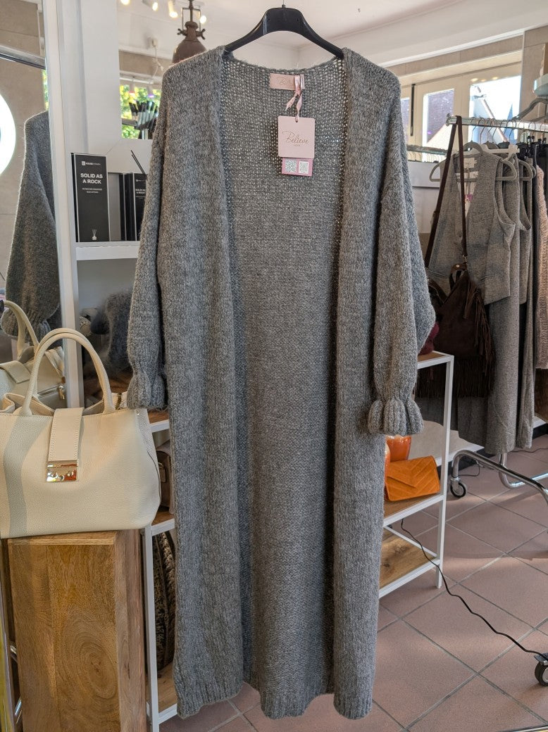 Cardigan Strickjacke Lang Offen Grau One Size - von BELIEVE 1699