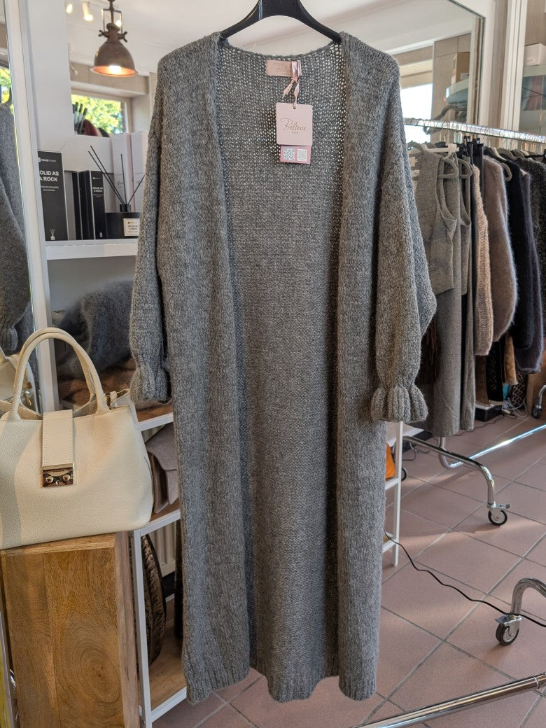 Cardigan Strickjacke Lang Offen Grau One Size - von BELIEVE 1699
