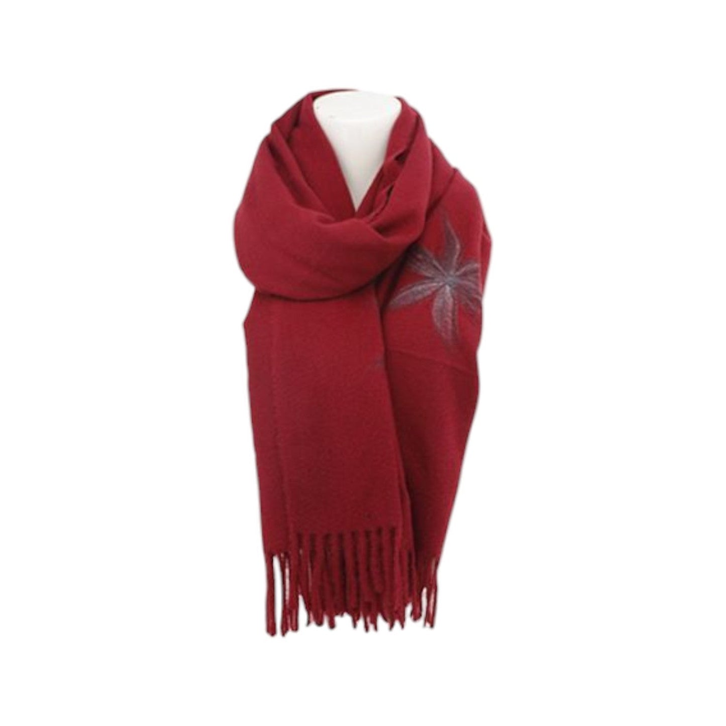 Winter Damen Schal Cashmera » Fransenschal Soft Feeling » Winterschal 180x72 cm » Damenschal mit Blume