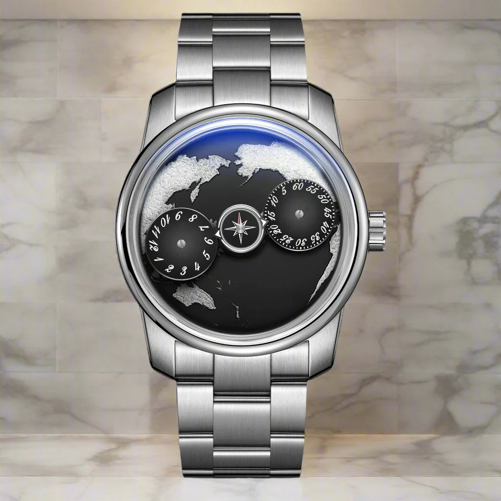 Earth automatic watch unique earth design stainless steel waterproof luminous dial