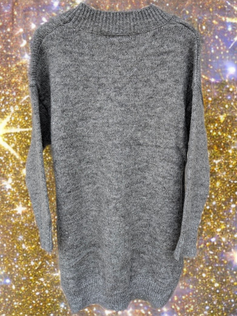 Feinstrick Maxi Pullover / Kleidpullover Hellgrau 50% Viskose 50% Nylon One Size - Effeny