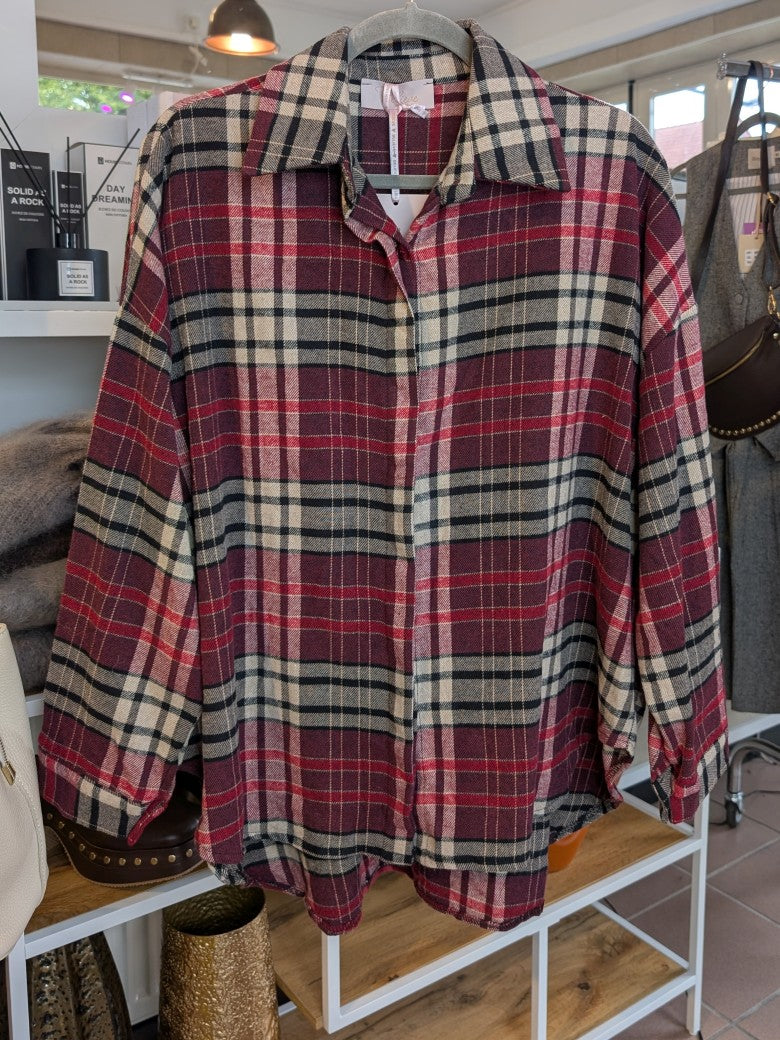 Flanellhemd flauschig dick im Karo Design Rot Burgund Créme Schwarz Grau, One Size - von Believe