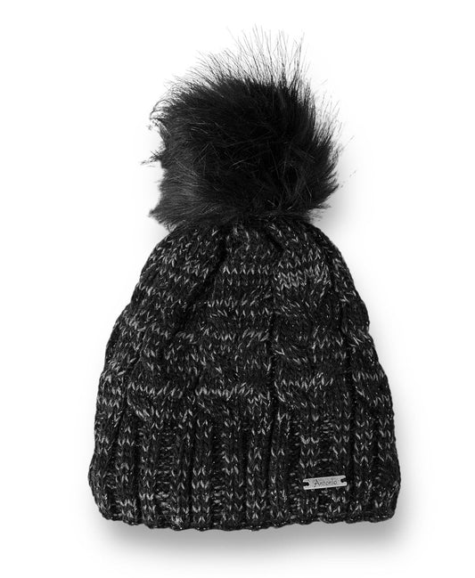 Günstige Strickmütze mit Glitzer » warme Wintermütze mit Fleece Innenfutter » Bommelmütze mit feinen Glitzerfäden