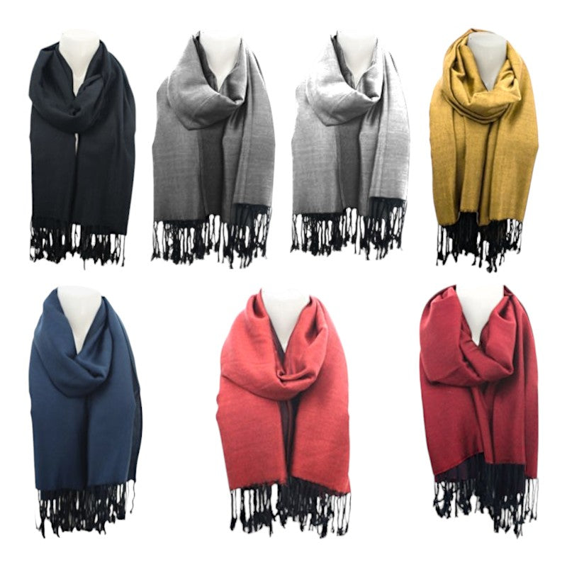 Fransenschal » Winterschal 175 x 70 cm » glänzender Winter Schal » Schal mit schwarzen Fransen