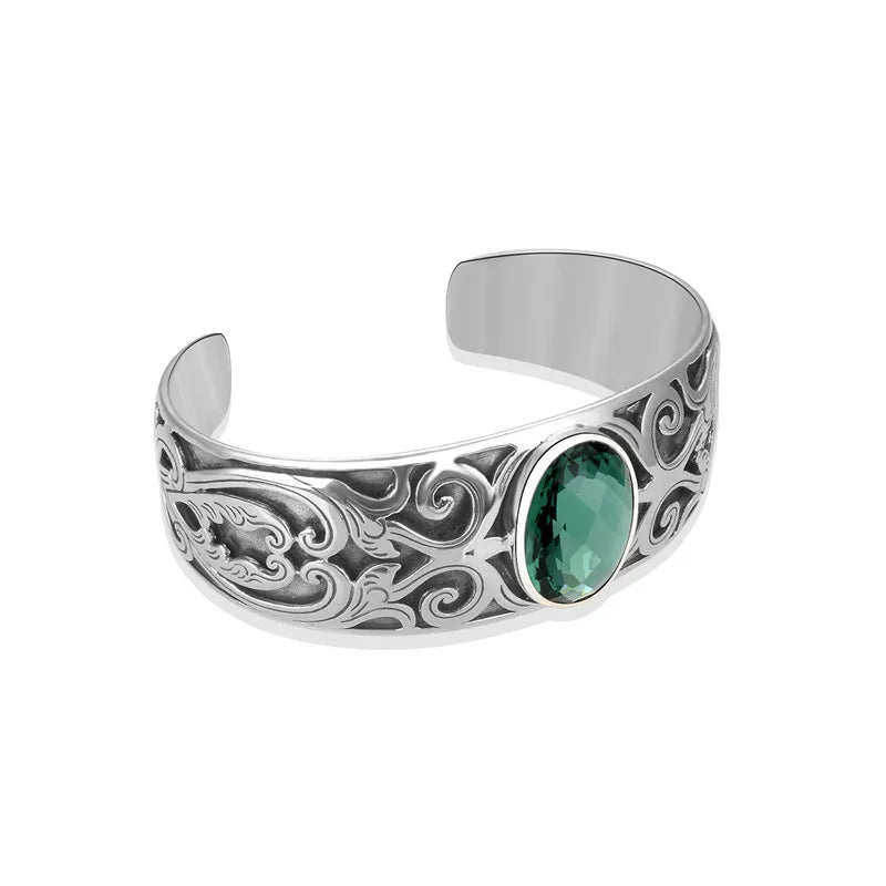 925 sterling silver vine totem charm with green crystal  handcrafted bangle gift