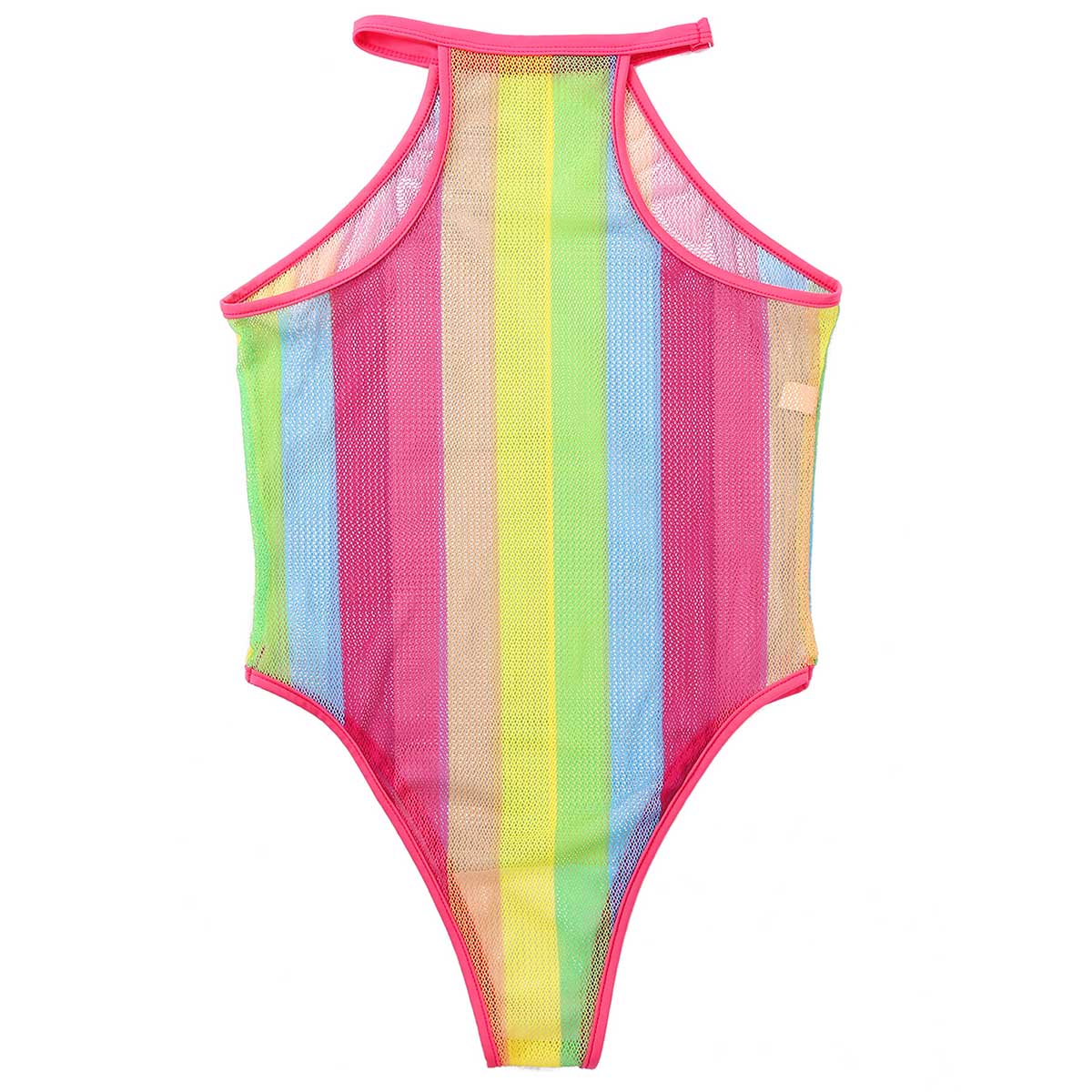 Rainbow Striped Fishnet Bodysuit
