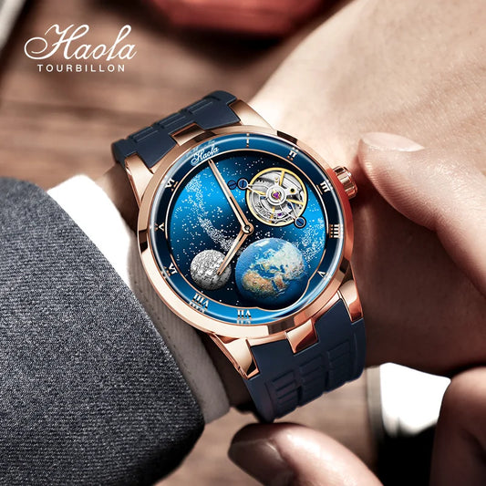Haofa luxury men watch carrousel sapphire starry dial mechanical wristwatch