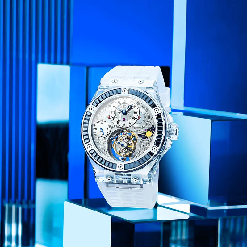 GMT Haofa tourbillon timepiece k9 crystal body sapphire lens day night feature watch