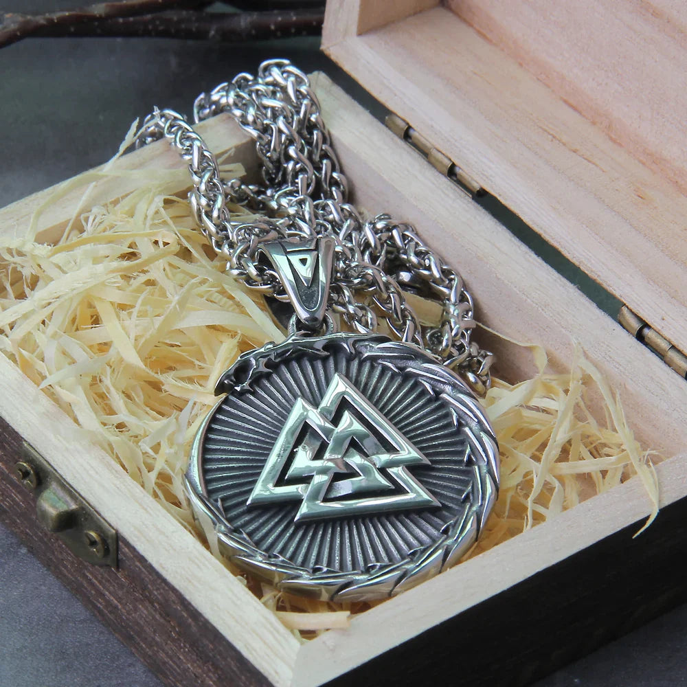 Viking dragon ouroboros necklace stainless steel valknut pendant