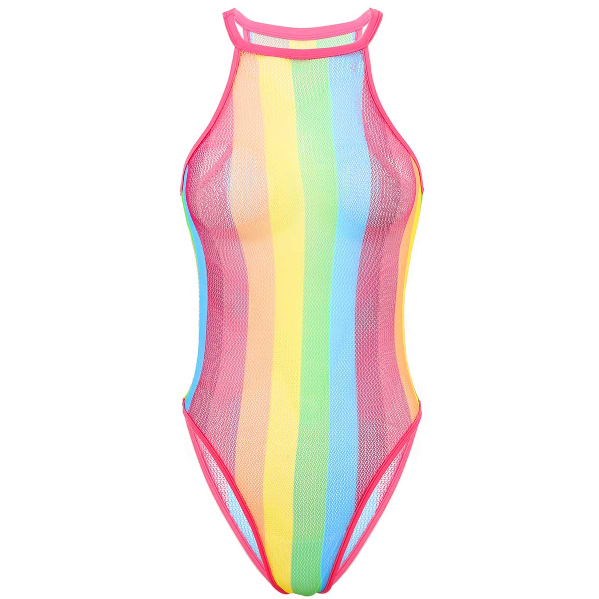 Rainbow Striped Fishnet Bodysuit
