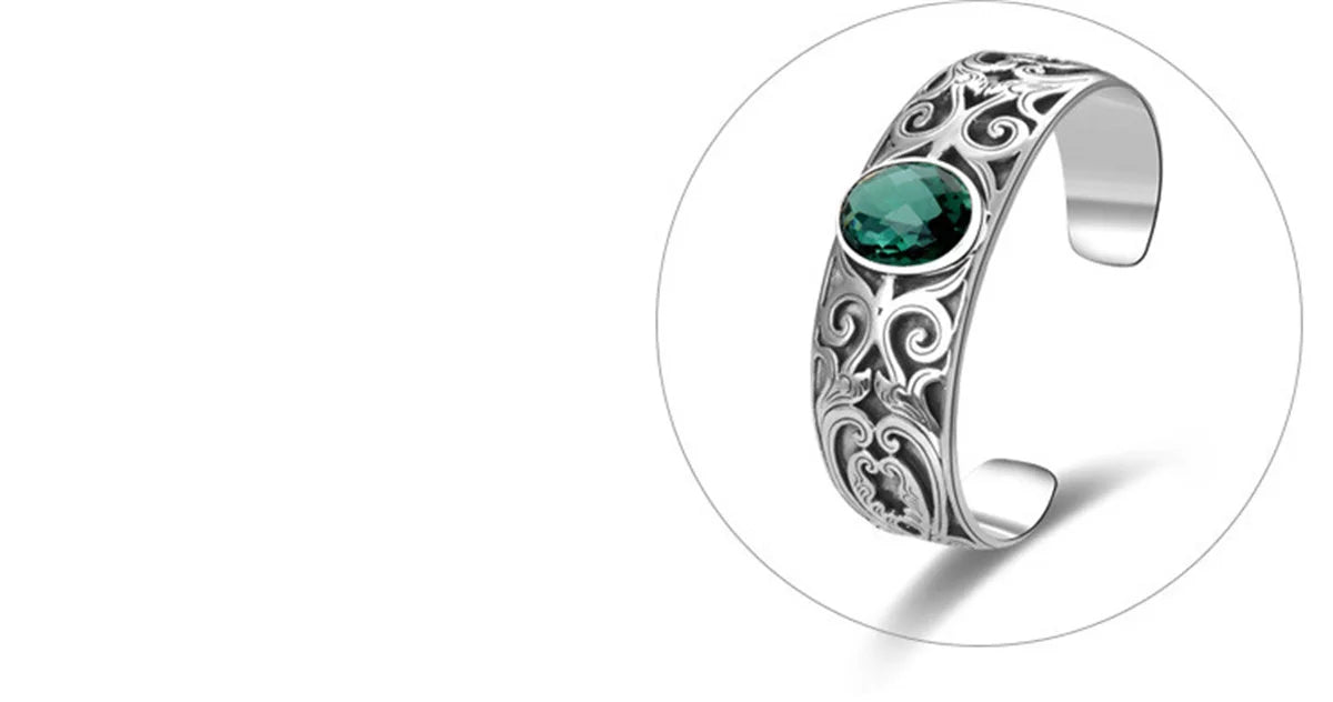 925 sterling silver vine totem charm with green crystal  handcrafted bangle gift