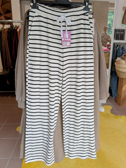 Hose Pants Jogginghose Viskose gestreift Créme Schwarz - One Size 24085