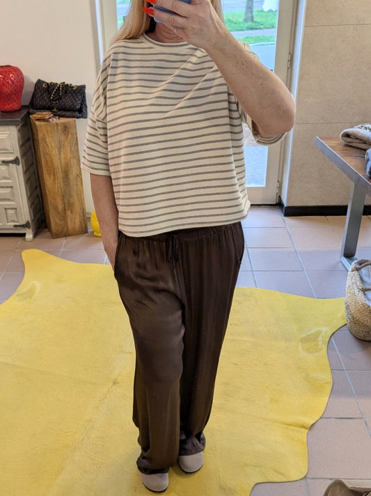 Sweatshirt Kurzarm MOOIJ gestreift Créme Grau Baumwolle, One Size - von MOOIJ