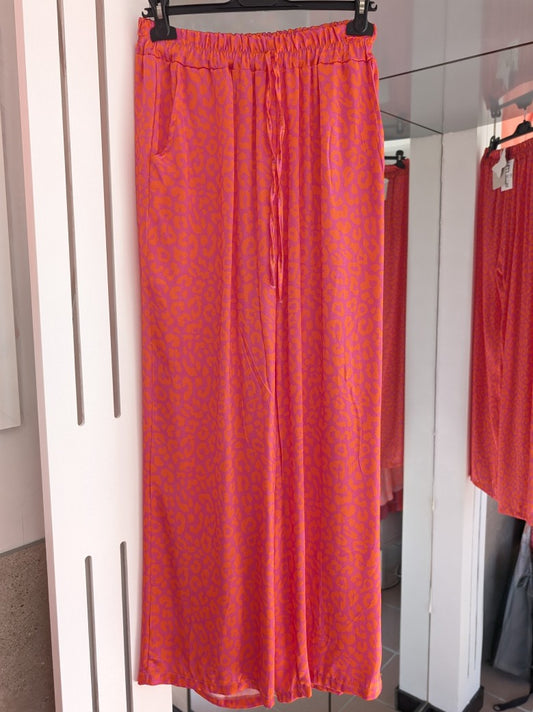 Hose aus Satin Viskose mit Leo Muster in Lila Orange One Size 02906