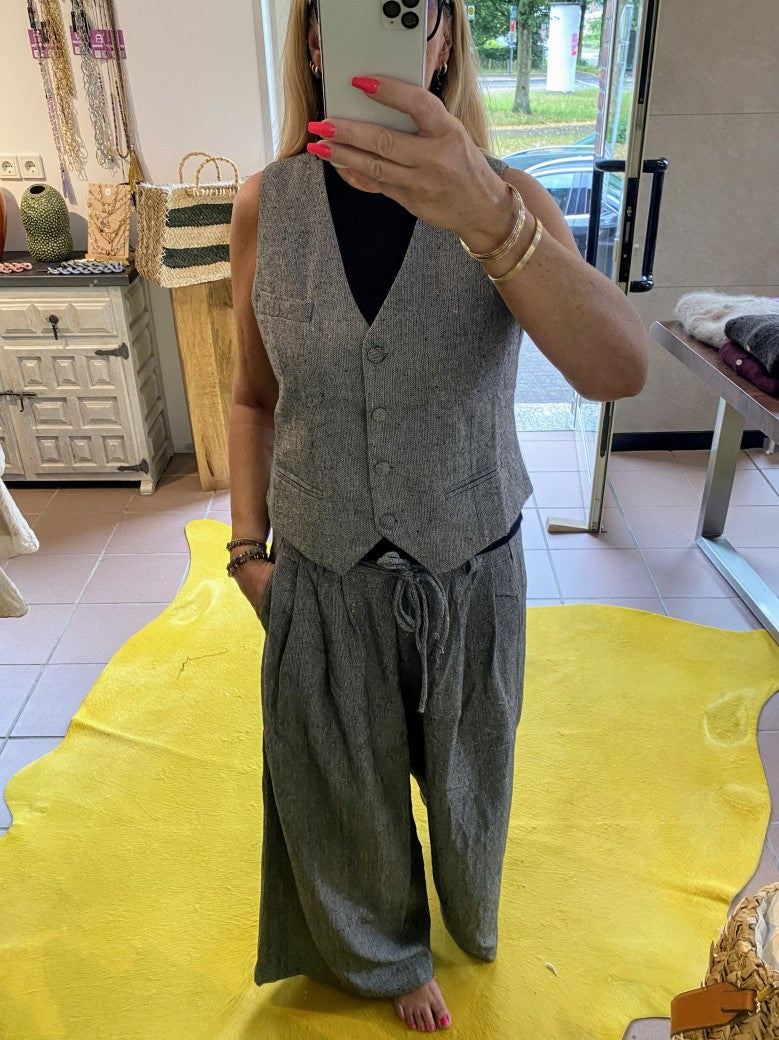 Weste Tweed Look Grau Hellgrau S/M M/L - von GIOYA MD7372