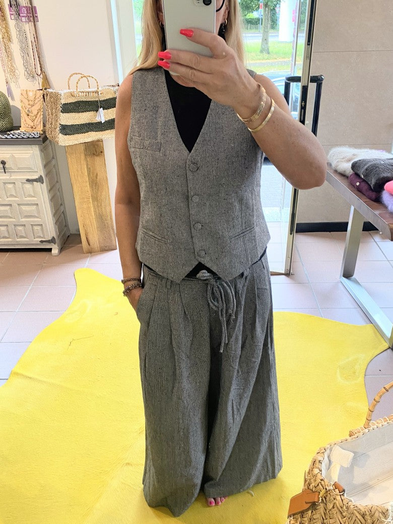 Weste Tweed Look Grau Hellgrau S/M M/L - von GIOYA MD7372