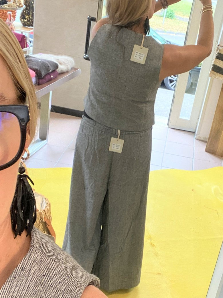 Hose Tweed Look Marlene Pants Wide Leg Hellgrau Grau S/M M/L - von GIOYA MD7371