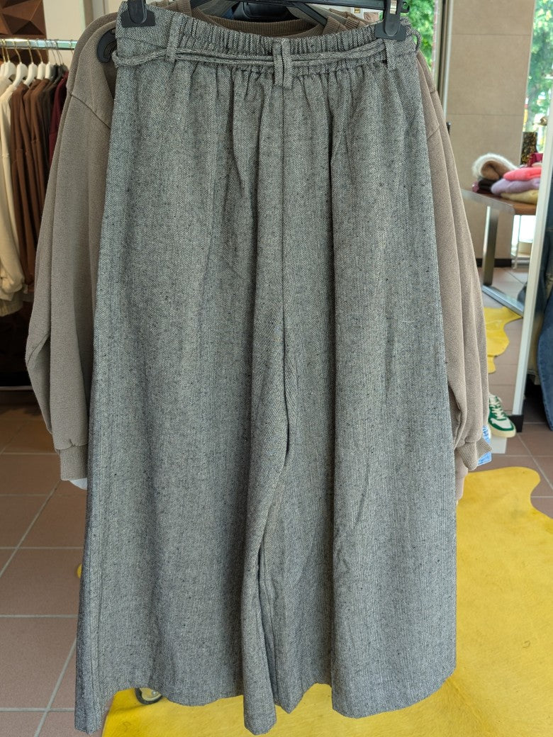 Hose Tweed Look Marlene Pants Wide Leg Hellgrau Grau S/M M/L - von GIOYA MD7371