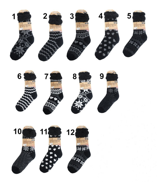 Hüttensocken » Kuschelsocken » Anti Rutsch Socke » Winter Hausschuhe » Strick Fleece in schwarz/weiß