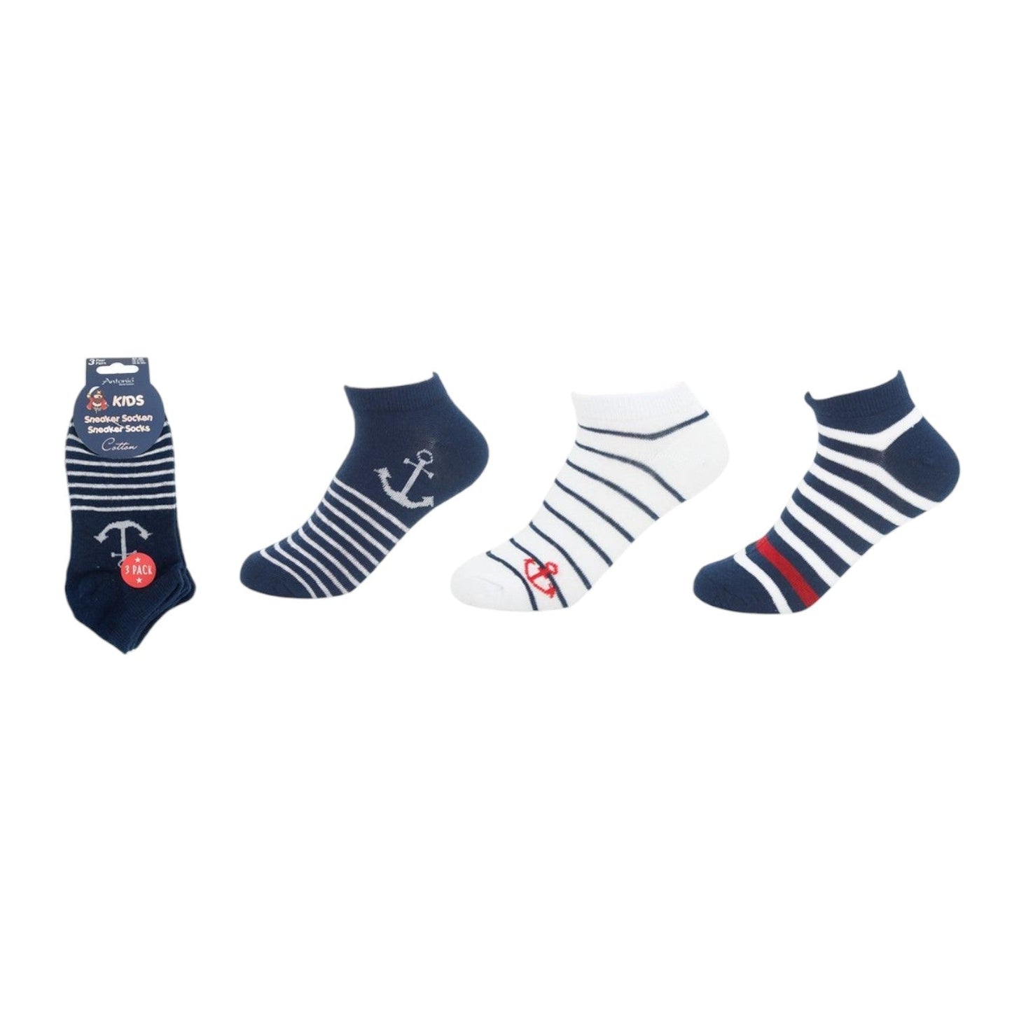 Kinder Sneaker 3er Pack » Socken Maritim Style » 3 Paar Kindersocken » Wollsocken