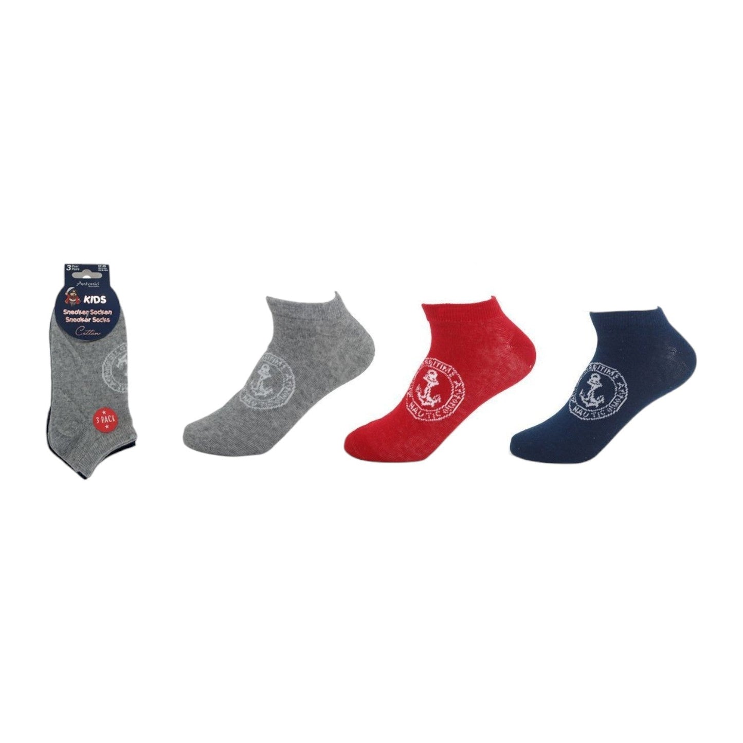 Kinder Sneaker 3er Pack » Socken Maritim Style » 3 Paar Kindersocken » Wollsocken