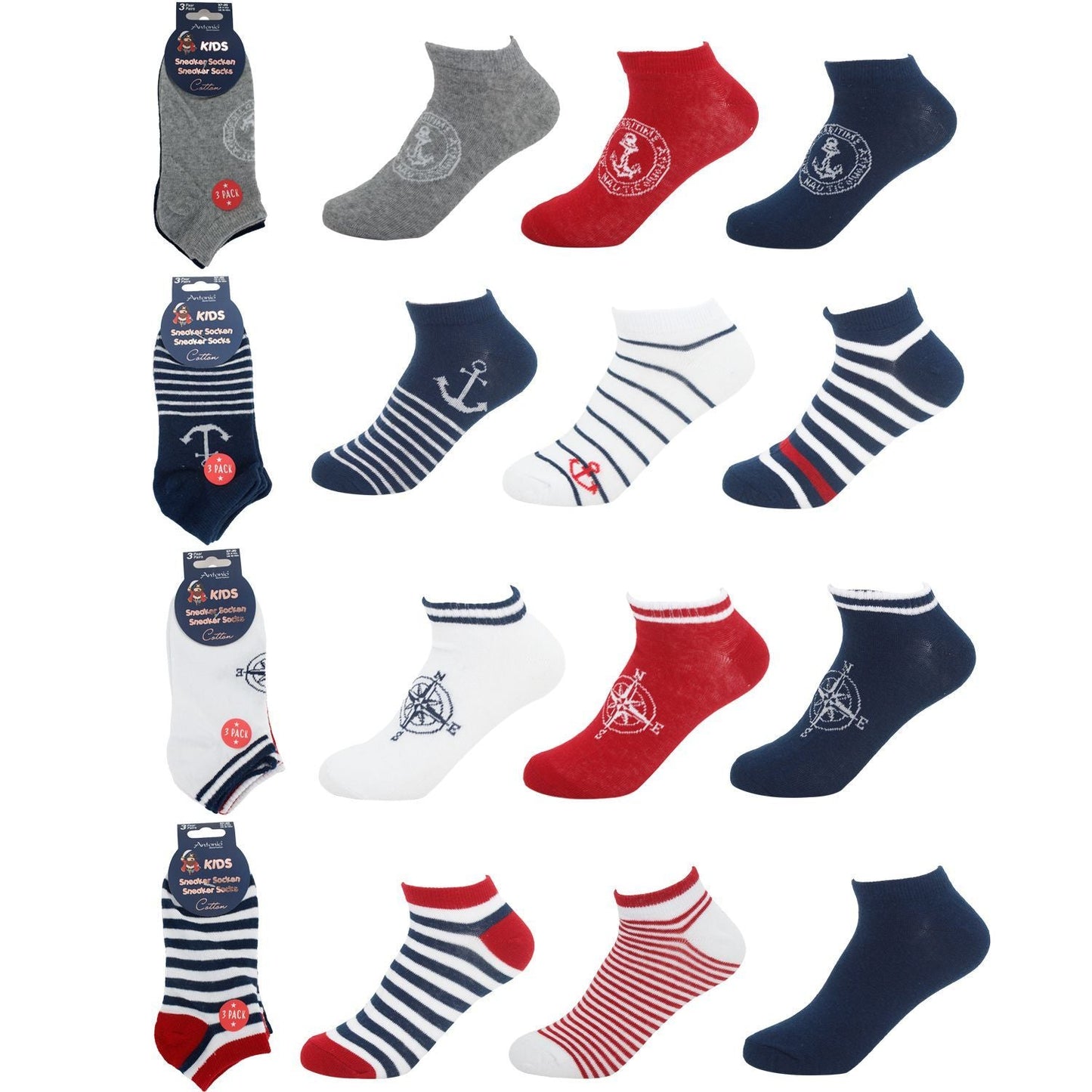 Kinder Sneaker 3er Pack » Socken Maritim Style » 3 Paar Kindersocken » Wollsocken