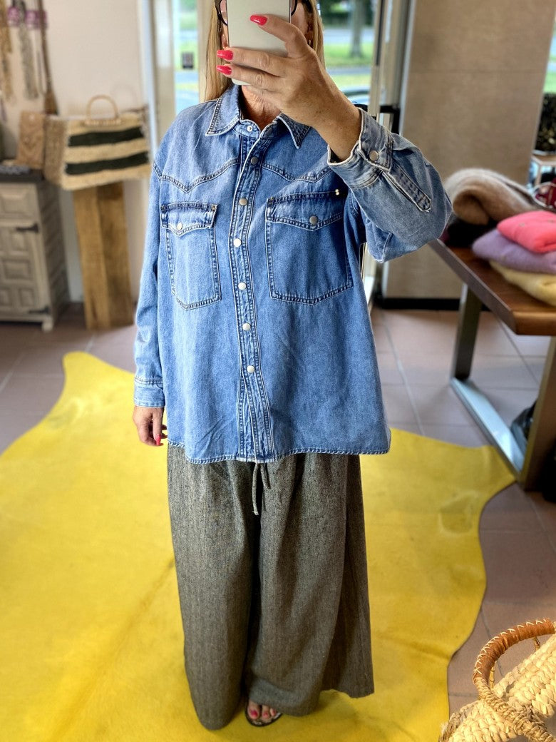 Jeans Hemd Oversized Denim Blau - One Size 3D-1501-1